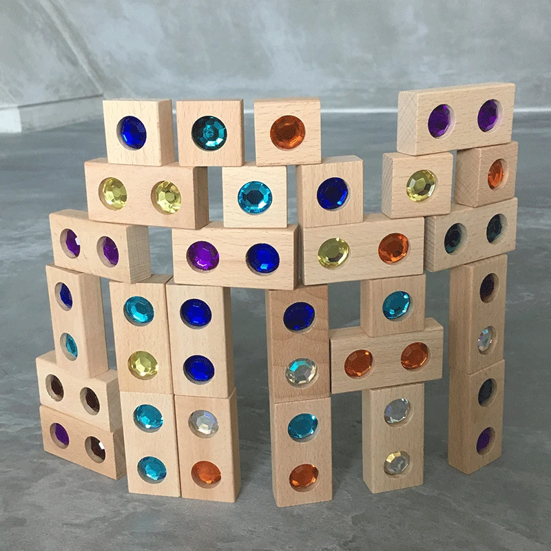 128 шт деревянные драгоценный камень радужных блоков для штабелирования игрушки