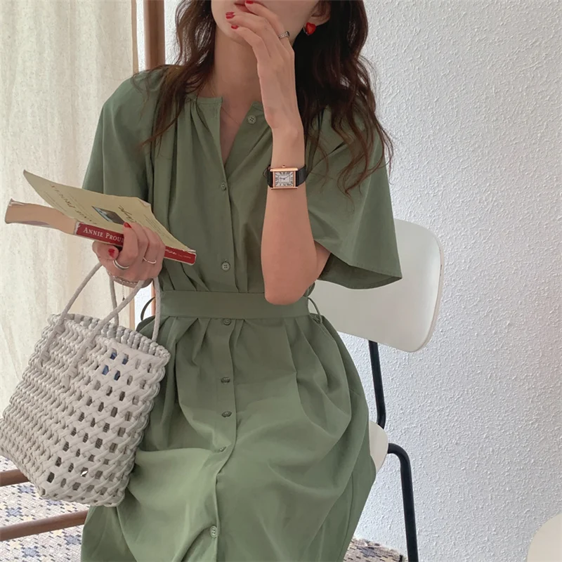 

Платье-трапеция HziriP, с пуговицами, о-образным вырезом, с поясом до щиколотки, лето 2021