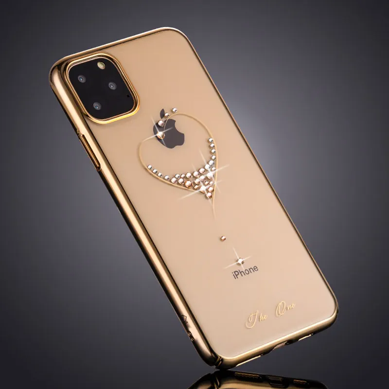 Блестящий тонкий ударопрочный чехол для iPhone 11/11 Pro/12 Pro Max жесткий с кристаллами и