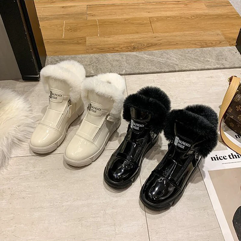 

Plush PU Leather Martin Boots Women Winter New mid-Tube Leather Short Boots Plus Velvet Platform Casual Women's Boots Shoe