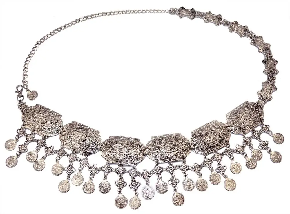 Цыганские Серебристые Металлические резная монета кисточка на талию ювелирные