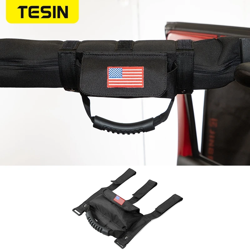 

TESIN Car Roll Bar Grab Handle With Sunglasses Holder Storage Bag Armrest Pouch Bag Accessories for Jeep Wrangler CJ JK TJ JL