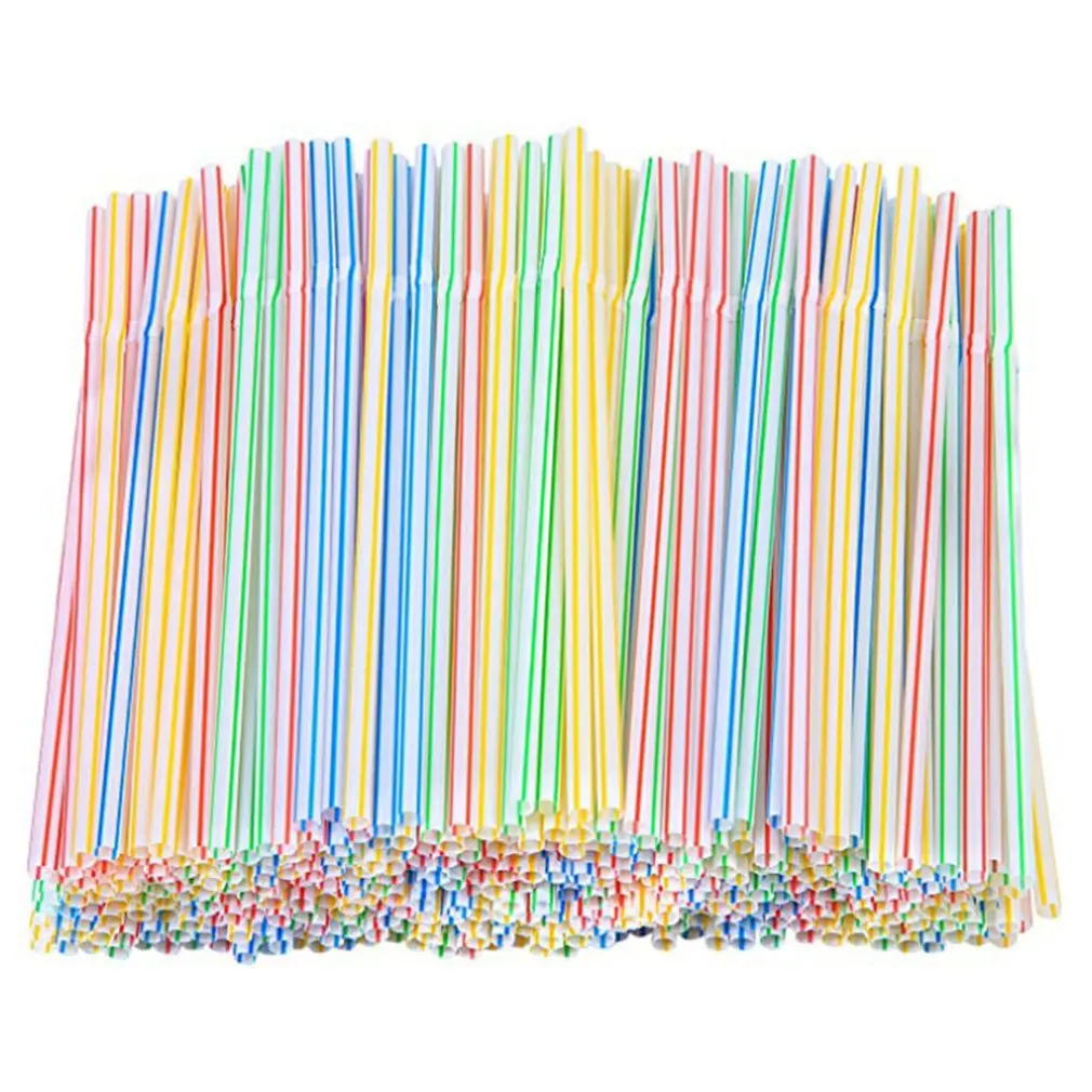 

500Pcs Disposable Plastic Drinking Straws Multi-Color Striped Bendable Elbow Beverage Straws Birthday Celebration Party Supplies