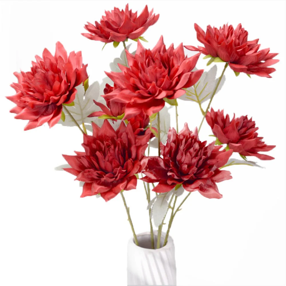 

A Bunch of 3 Dahlia Artificial Flowers for Furniture Wedding DIY Outdoor Holiday Party Decoration Photography Valentine's Day