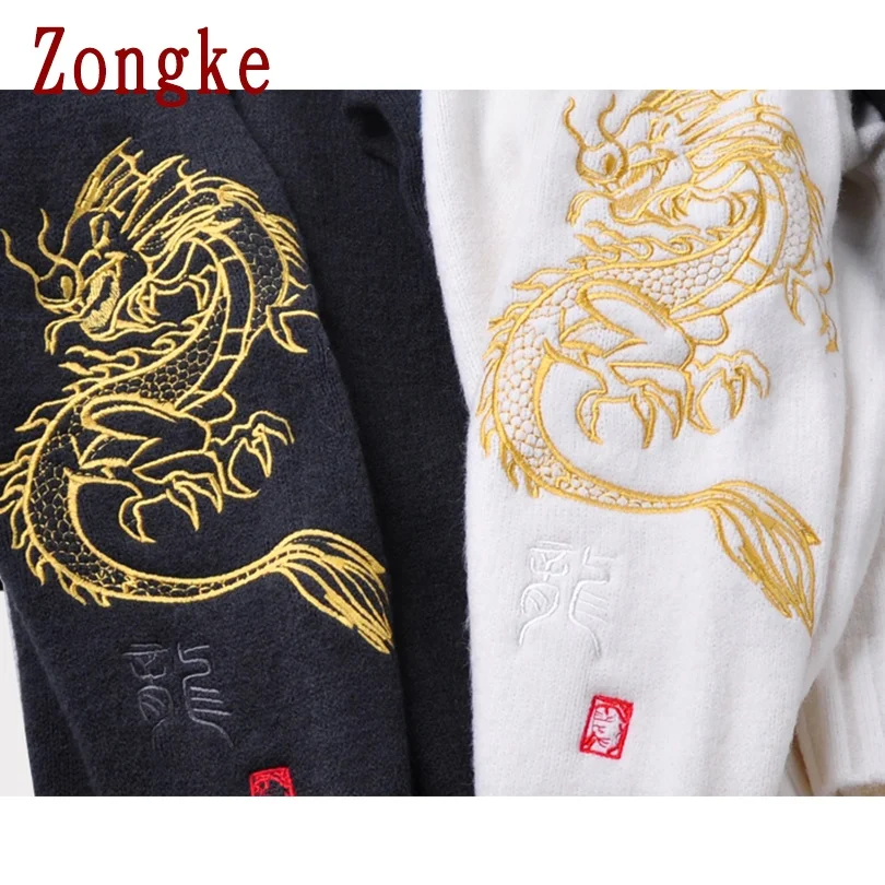 

Zongke Knit Sweater Men Korean Mens Clothes Pullover Men Sweaters Dragon Embroidery Black Sweater 2021 New Arrivals M-5XL