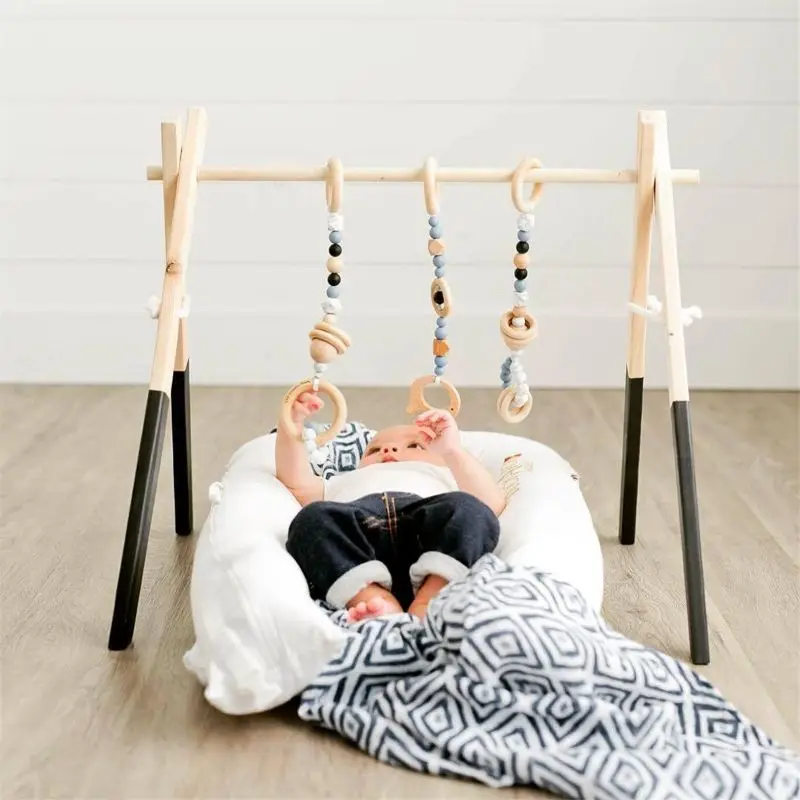 

2020 New Nordic Style Baby Gym Play Nursery Sensory Ring-pull Toy Wooden Frame Infant