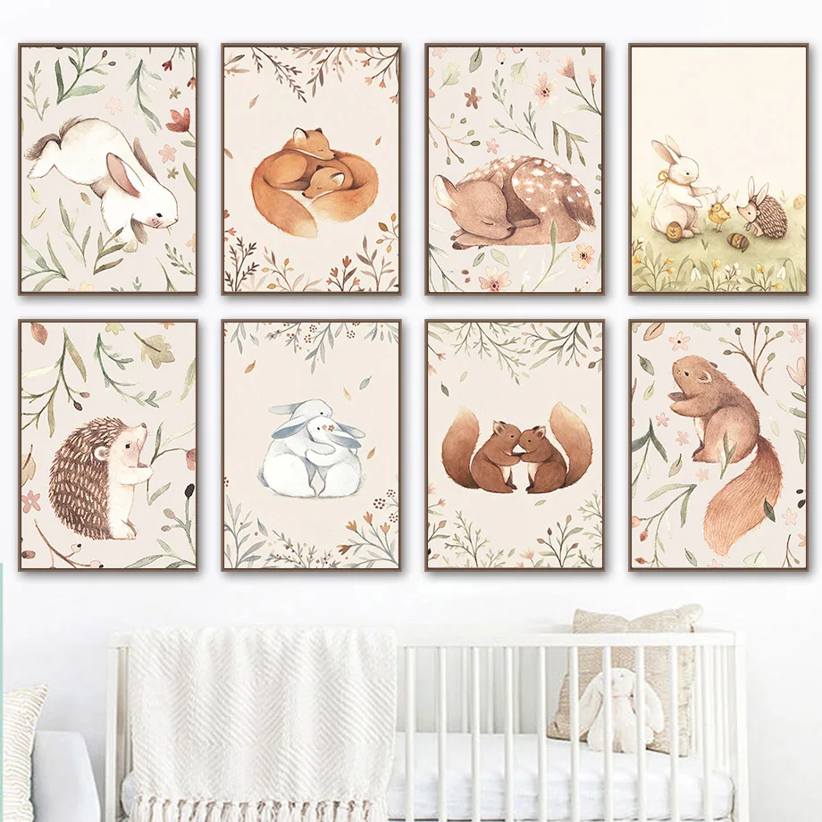 

Hug Rabbit Fox Squirrel Hedgehog Deer Music Wall Art Canvas Nordic Posters And Print PaintingWall Pictures Baby Kids Room Decor