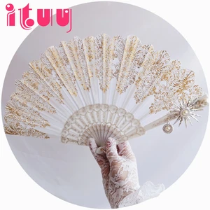 Ручной работы с золотым тиснением, защита от солнца складной веер темно Лолита в стиле Харадзюку Косплэй шоу на сцене Реквизит фотокабинки в готическом стиле широкого сбыта липких обувей подошв