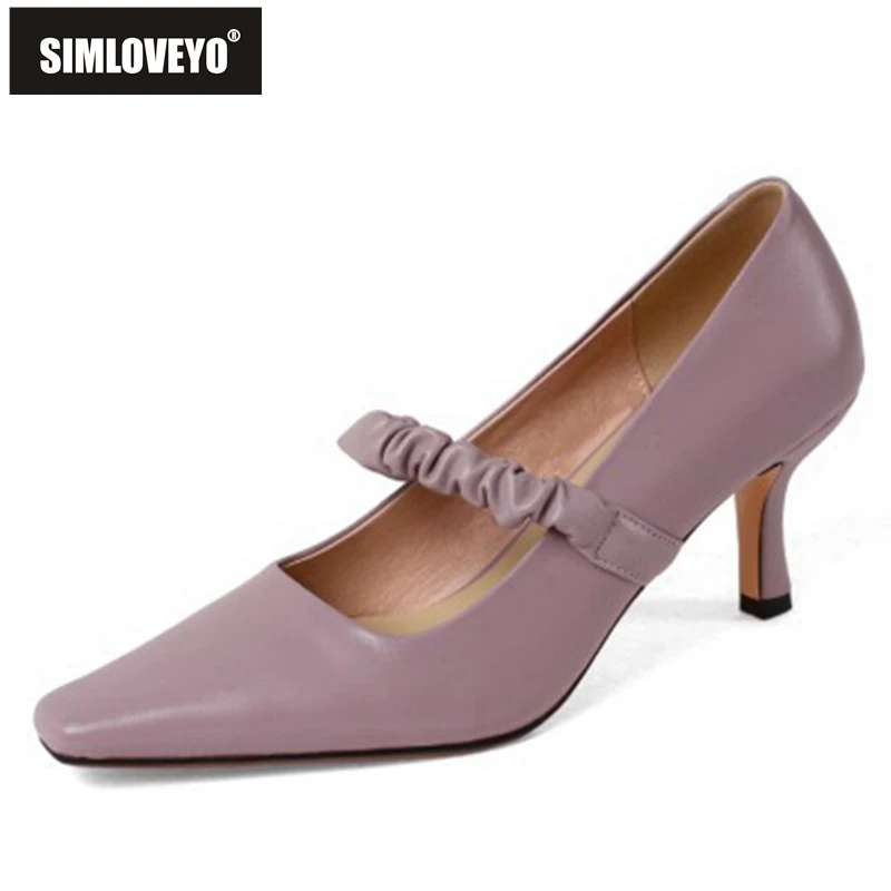 

SIMLOVEYO Новинка 2021, женские туфли-лодочки с квадратным носком, высокий тонкий каблук 7 см, из натуральной кожи, со шнуровкой, эластичные, просты...