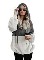 womens hoodie fashion autumn and winter casual rope hooded stitching long sleeved fluffy hoodie large size s 5xl