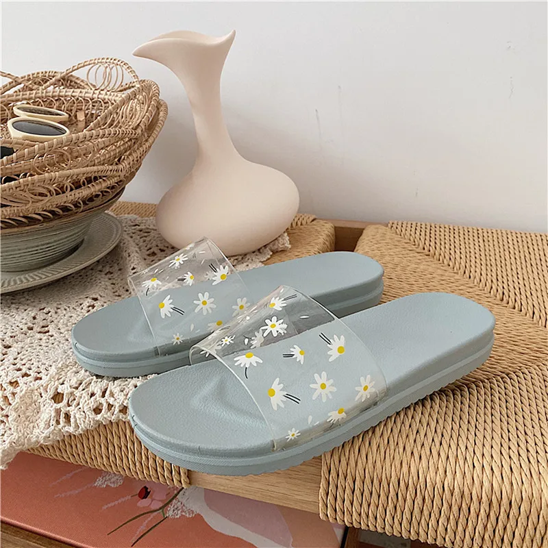 Женские тапочки на плоской подошве прозрачная пляжная обувь летние дамские