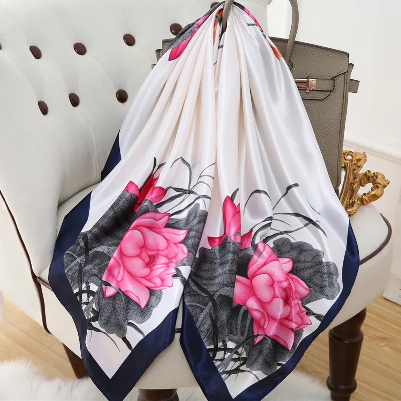 

90cm Scarf New Arrival 2021 Spring Summer and Autumn Chiffon Women Scarf Polyester Geometric Pattern Design Long Soft Silk Shawl