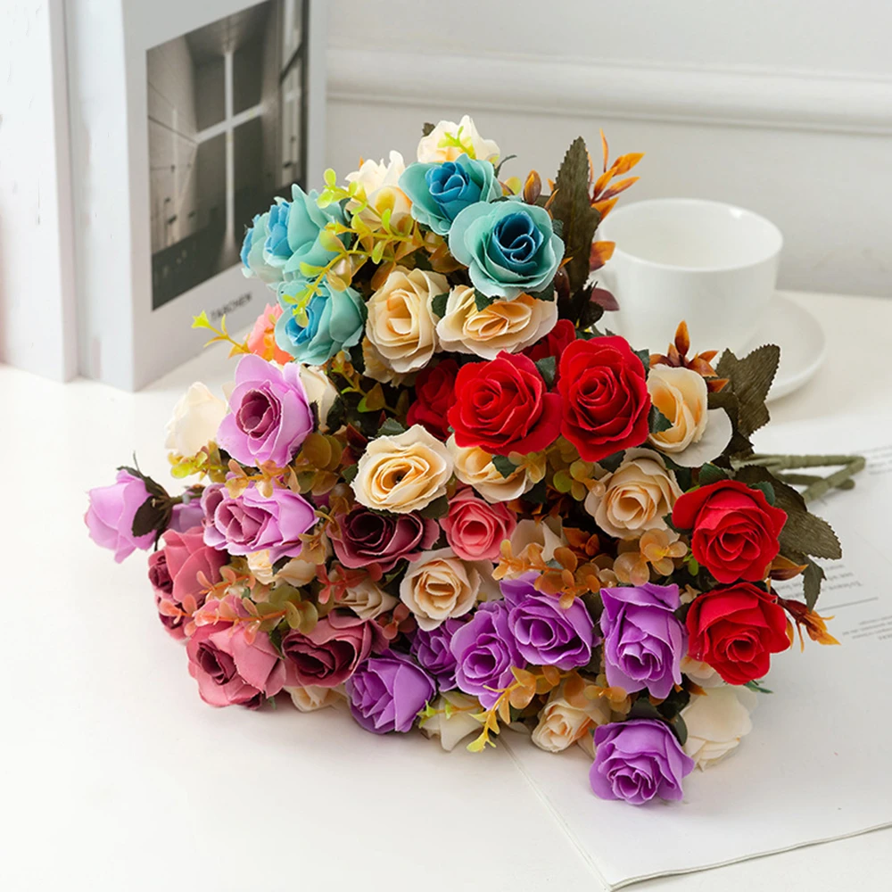

Two Colors Artificial Silk Rose Flower Bride Holding Flowers Bouquet For Home Party Living Room Wedding Christmas Decoration