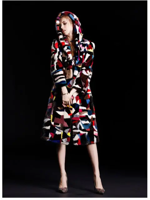 

jacket natural women's New genuine long colorful mink fur coat Plus Size Big free shipping F11