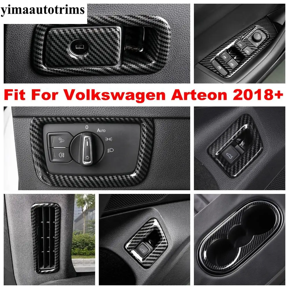 

Pillar A Air AC Vent / Window Lift Button / Water Cup Panel ABS Carbon Fiber Look Cover Trim For Volkswagen Arteon 2018 - 2021