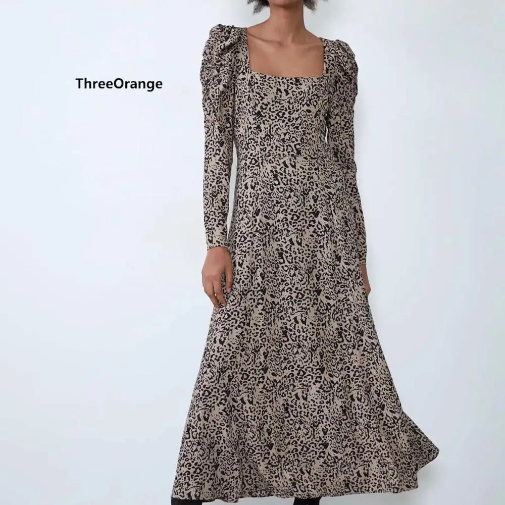 ZA женское платье с рисунком леопард и животным принтом Пышное Платье со