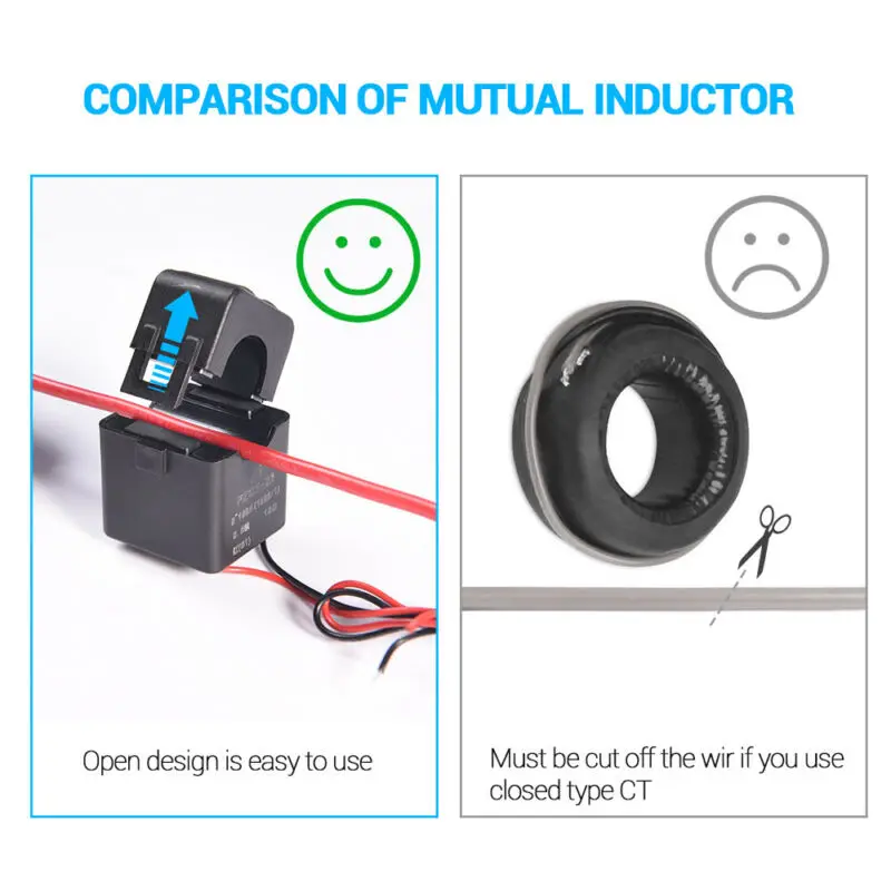 

100A LCD Digital Multimeter Panel Ac Power Watt Meter Monitor Voltmeter Ammeter 80-260v Split Core Current Transformer Tools