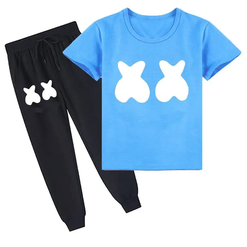 

2021 Summer Cartoon Smile Face T Shirts + Jogging Pants 2PCS Sets Kids Sportswear Boys Clothes Set Girls Long Sleeves Outfits