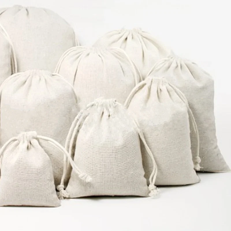 

1Pc Cotton Fabric Drawstring Storage Bag Food Underwear Socks Jewelry Organizer Kitchen Environmental Flour Rice Holder