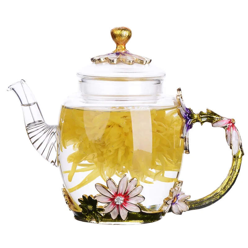 

Чайник с ручной росписью кунг-фу, термостойкий стеклянный одиночный чайник с эмалью, высококачественный ароматизированный чайник