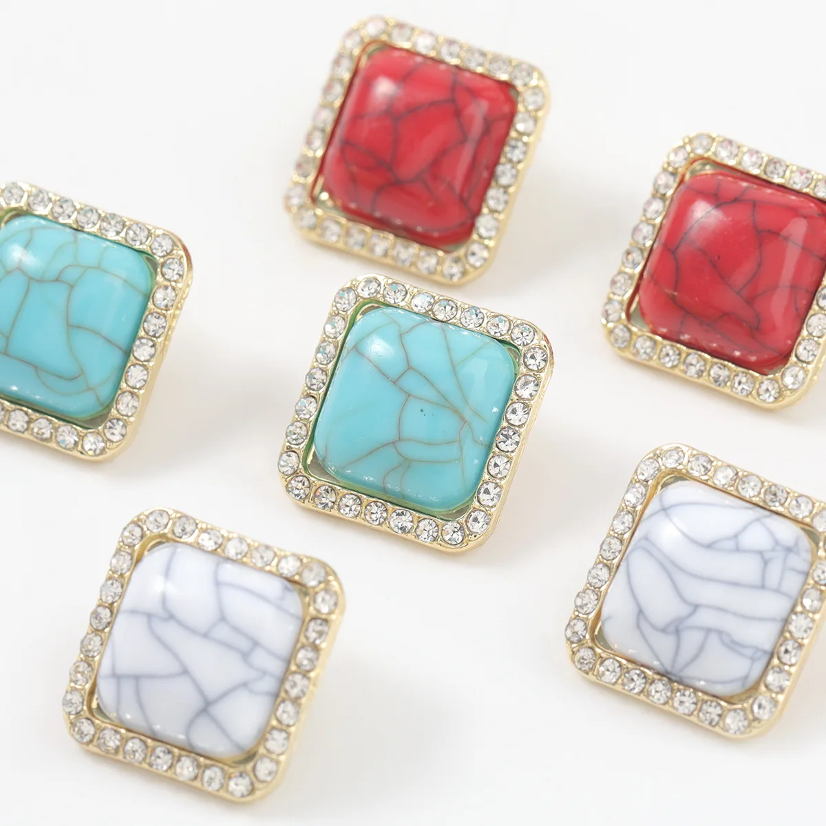 

2021 New Fashion Square Metal Rhinestone Marble Texture Earrings Women's Creative Retro Party Jewelry Accessories
