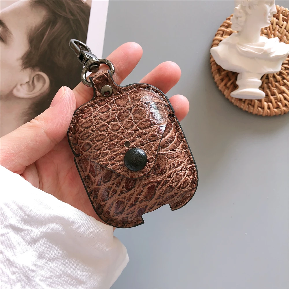 Чехол из крокодиловой кожи для Airpods 1 2 Bluetooth беспроводные наушники ретро PU кожаный чехол для AirPods 1 2 Крышка гарнитура зарядная коробка