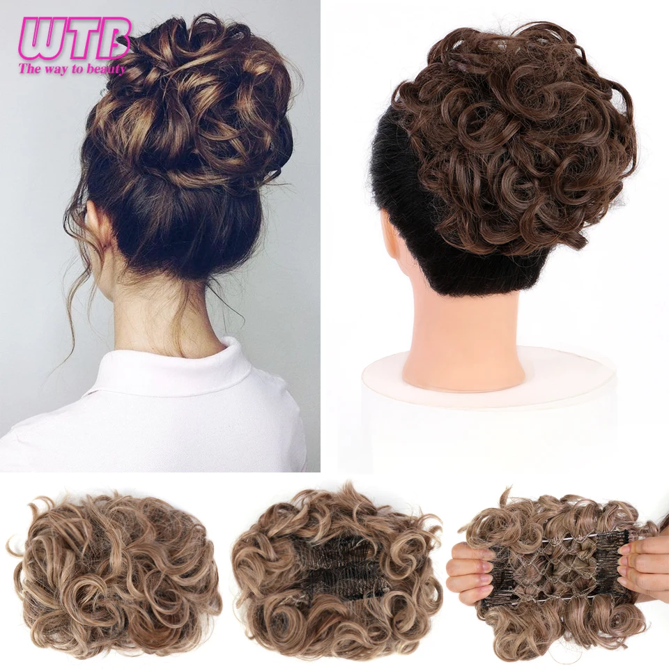 

WTB Synthetic Messy Scrunchies Elastic Band Chignon Large Comb Clips In Curly Hair Extension Updo Cover Hairpiece Hair Bun