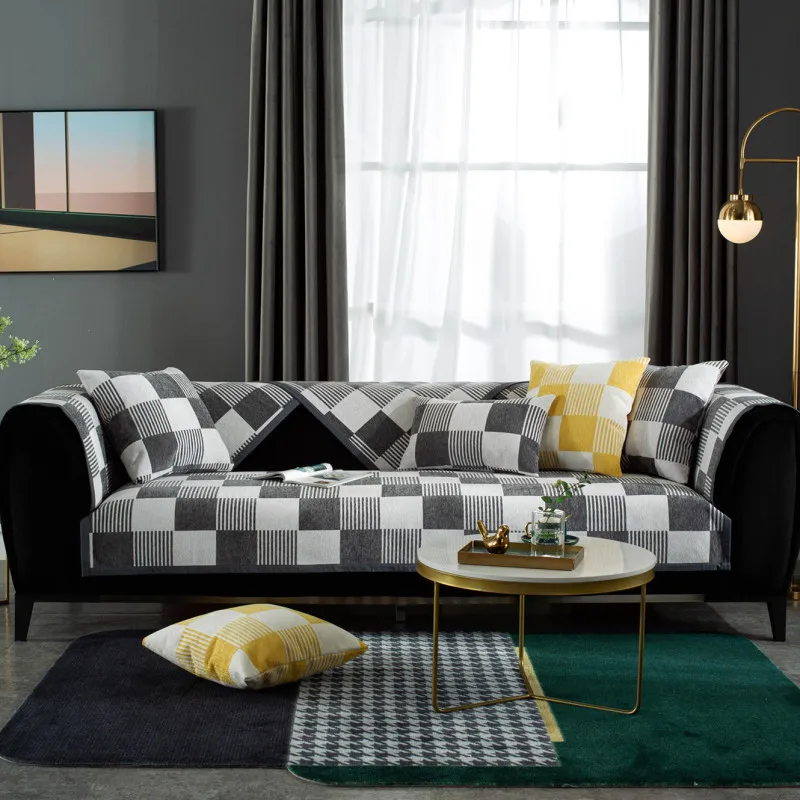 Клетчатый нескользящий чехол для дивана коврик подушка полноразмерное съемное