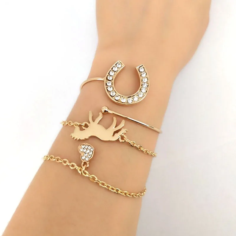 Hzew 3 шт./компл. Золотая лошадь Хрустальная Подкова браслет сердце для любителей