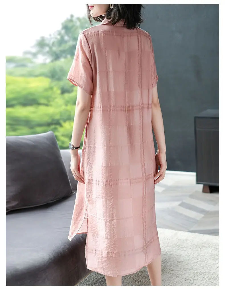 

Chiffon Dress 2020 Summer Lattice A-line Elegant Dresses Women Short Sleeve Split Office Shirt Dress Party Dress Vestidos FY154