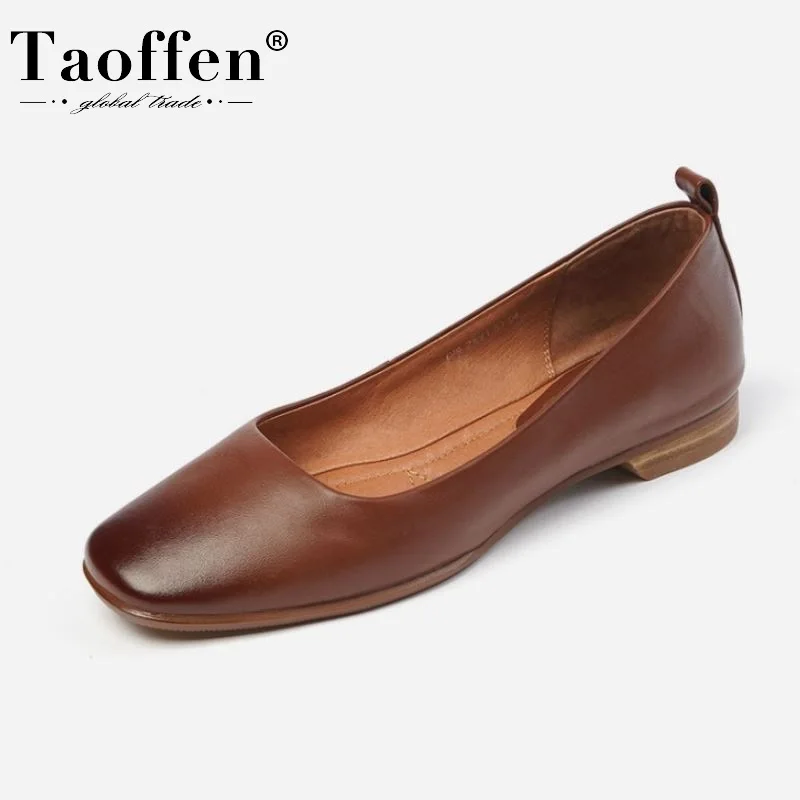

Taoffen Size 33-40 Flat Heel Shoes Women Genuine Leather Square Toe Shoes Women Spring Autumn Shoes Women Footwear