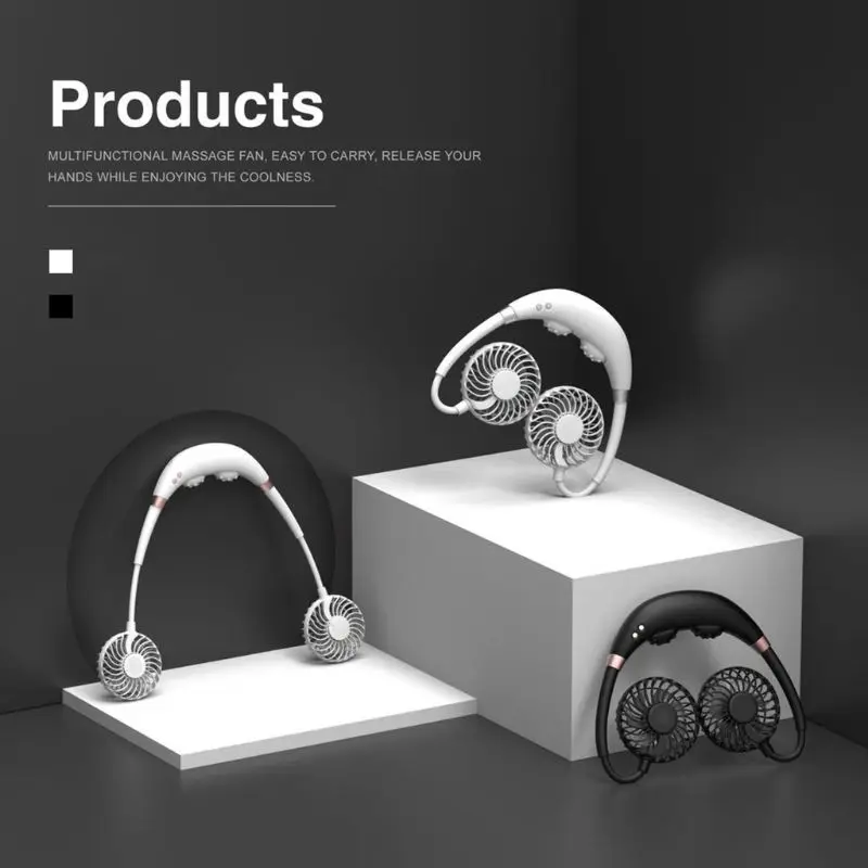 

Portable Hanging Neck Fan Foldable USB Charging Sports Mini Fan with Massage Function Colorful Light Silent Air Cooler N7MA