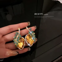 925 silver needle diamond leaf pineapple earrings european and american fashion versatile design sense exaggerated mino