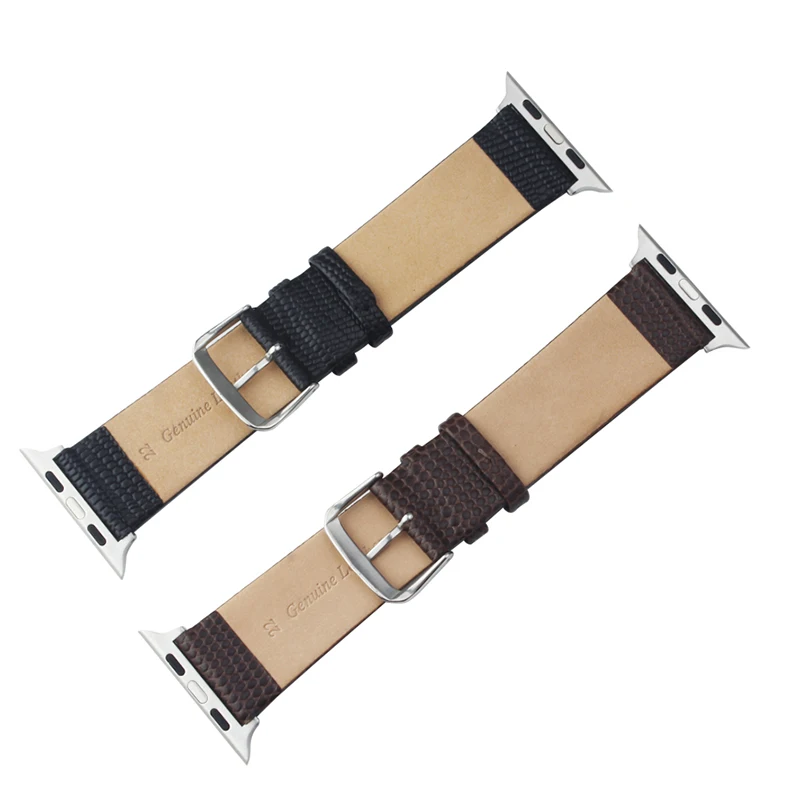 ALK Apple Watch Band for iWatch Series 5/4/3/2/1 Lizard Pattern Genuine Leather Black Bracelet Strap Wristband 38 40mm 42mm 44mm