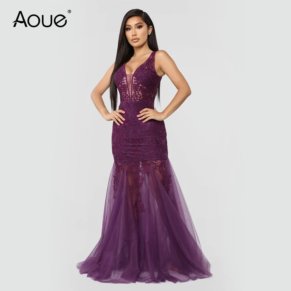 Женское вечернее платье Русалка Aoue длинное с вышивкой и полуподкладкой