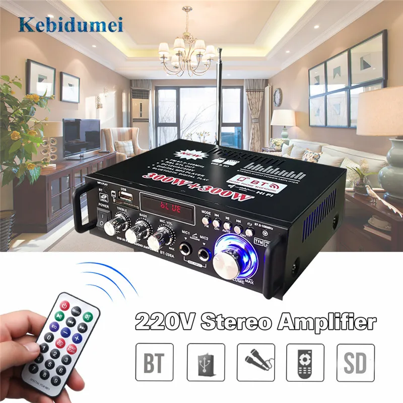 Автомобильный аудиоусилитель kebidumei 300 Вт + 220 В HIFI музыка Bluetooth домашний сабвуфер
