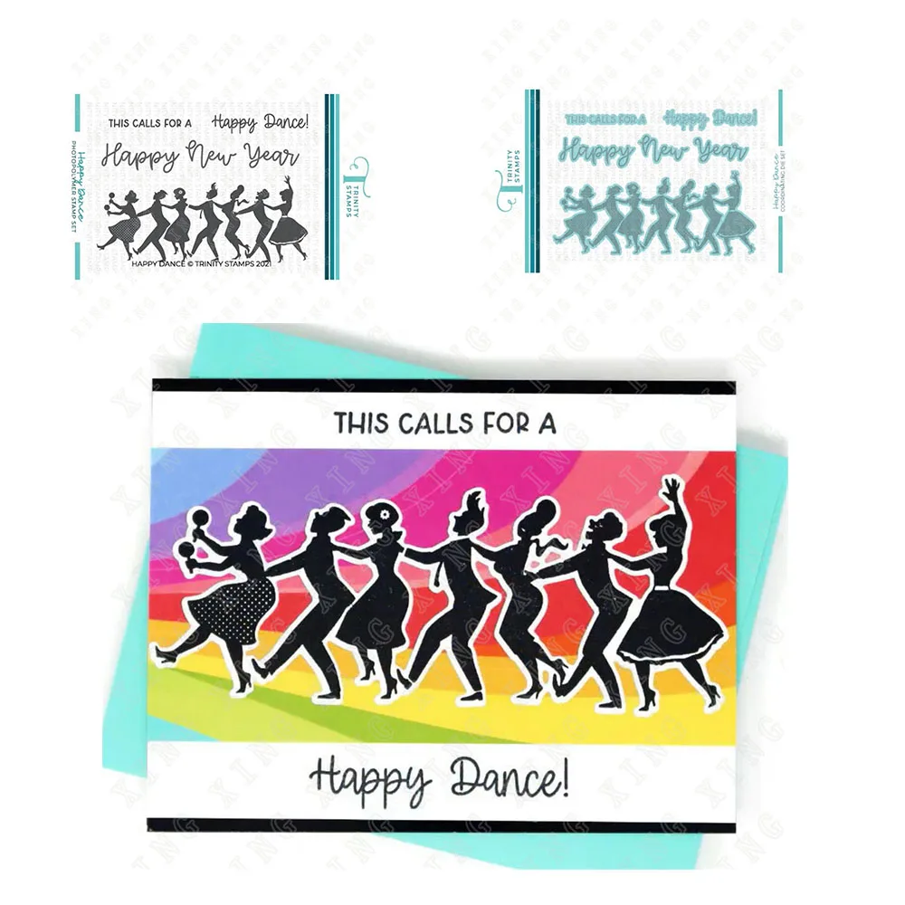 

Arrival Happy Dance Metal Cutting Dies and Clear Silicone Stamps Seal Diy Crafts Scrapbooking Album Decoration Embossing Molds
