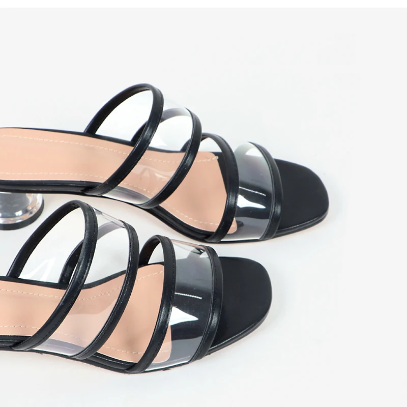 

2021 new style in-heel Transparent Sandals Crystal Heel thick-heeled peep-toe round-toe slippers wear students sandals