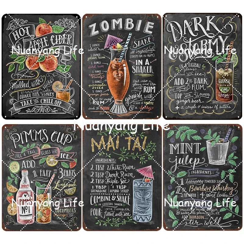 

Mai Tai Cocktail Plaque Metal Signs Pimms Cup Whiskey Vintage Poster Tin Sign Retro Plate Bar Pub Club Wall Decor