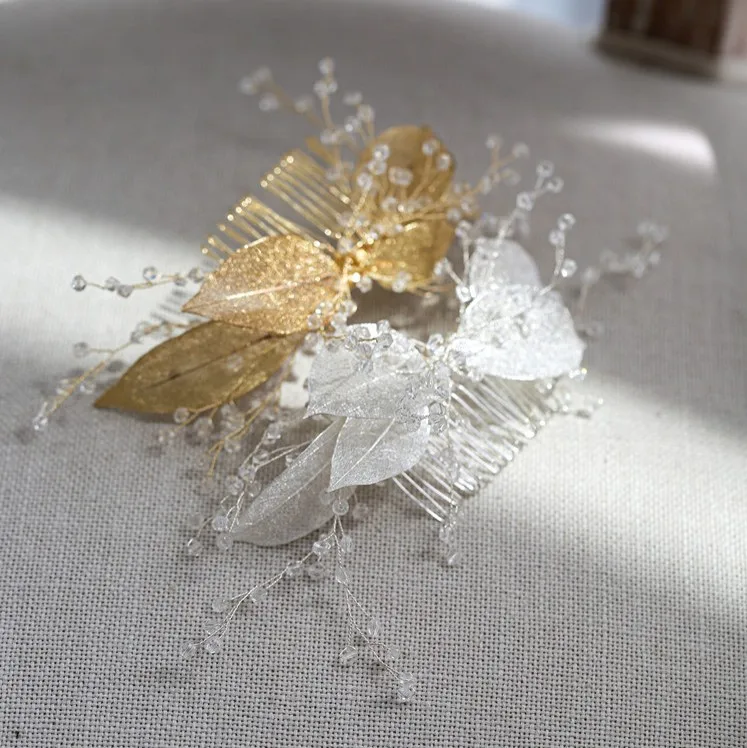 Jonnafe Gold Silver Color Leaf Women Headpiece Crystal Wedding Hair Comb Accessories Handmade Bridal Hair Jewelry