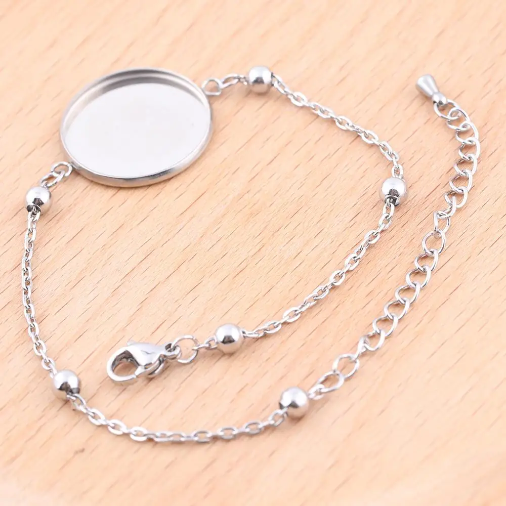 

5pcs chain bracelet blanks stainless steel fit 20mm cabochon base setting trays diy jewelry making supplies