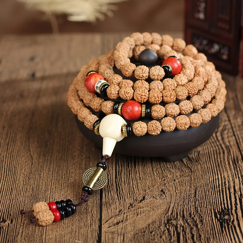 

108 Natural 7~8mm Nepal Rudraksha Mala Beads Bracelet Tibetan Buddhist Prayer Meditation Necklace For Women & Men Dropshipping