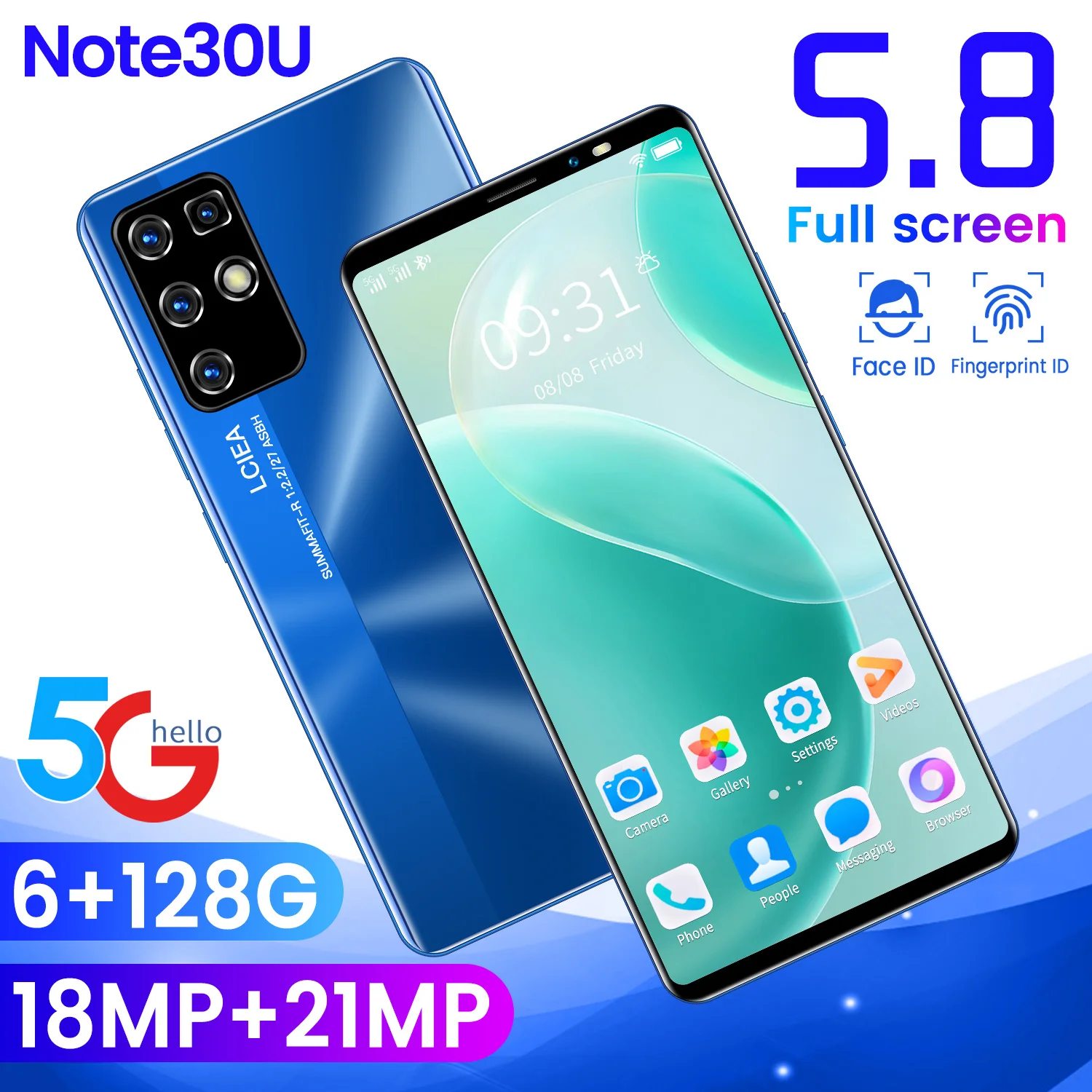 

Hot Sale Global Version Galxy NOTE30U 6 128GB 5.8 Inch 8 Core Andriod10 18+21MP Camera Dual SIM Face Fingerprint Unlock Phone