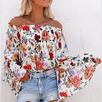 blouse women 2021 summer sexy off shoulder long flared sleeve floral print loose blouse shirt top woman fashion elegant blouses