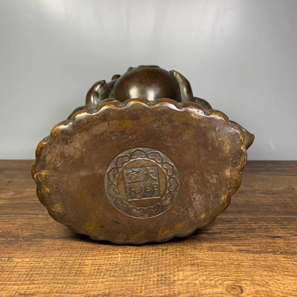 

Home Decor 9" Tibet Buddhism Temple Old Bronze Calabash Baby Buddha Statue Little monk holding a gourd statue Amitabha
