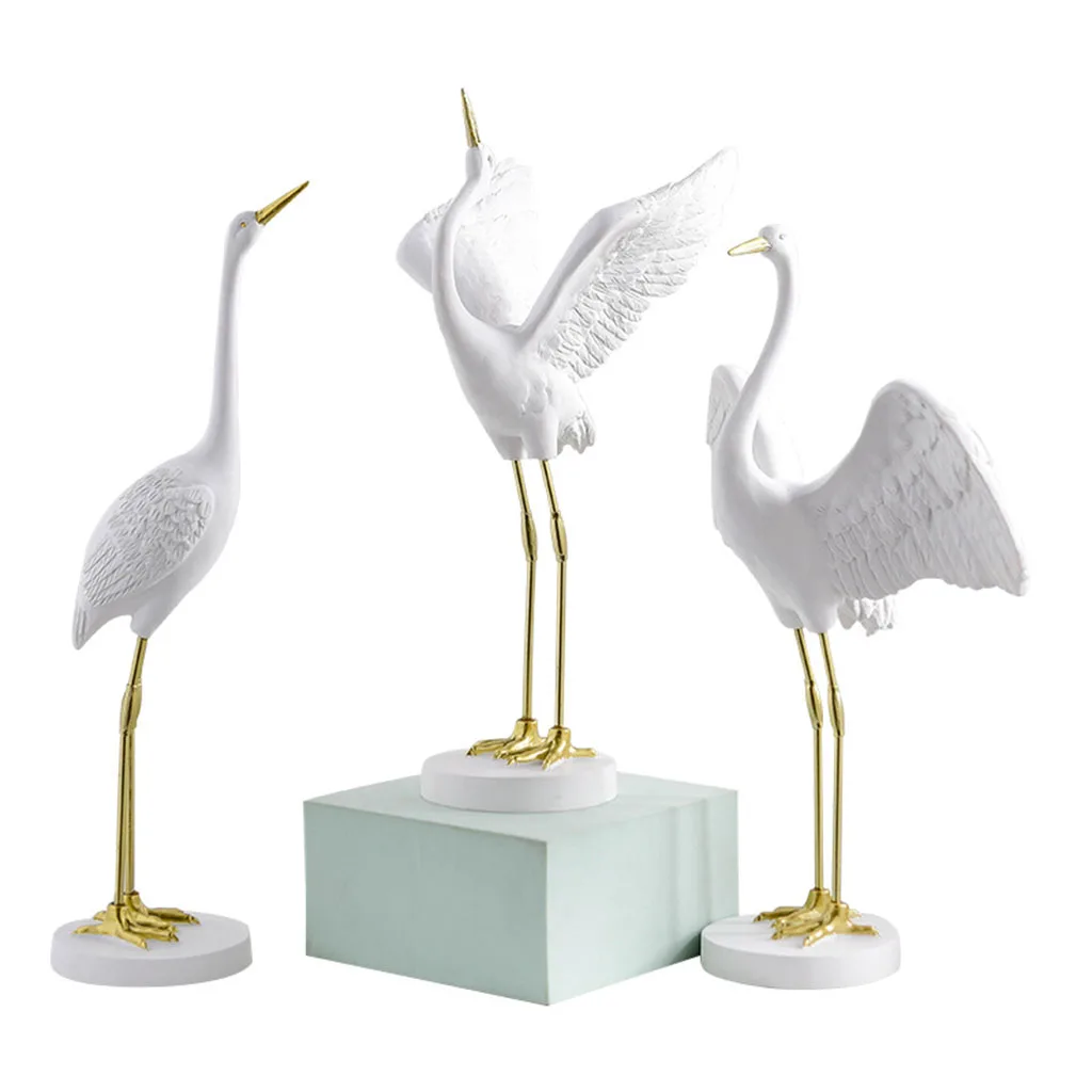 

Small Bird Ornament Crane Statue forWedding Decoration Art Decor Home Living Room Ornaments Statue Miniature Resin Ornaments