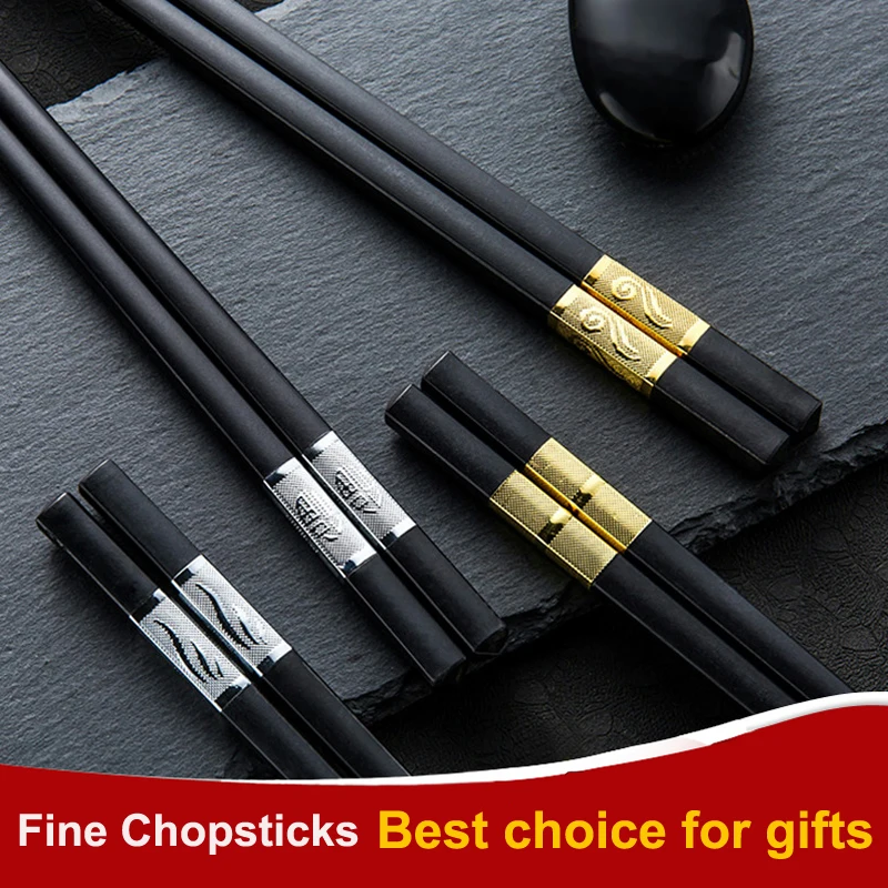 

10 Pair Chinese style chopsticks tableware food stick alloy Catering utensils sushi sticks Non-slip Household Kitchen Utensils