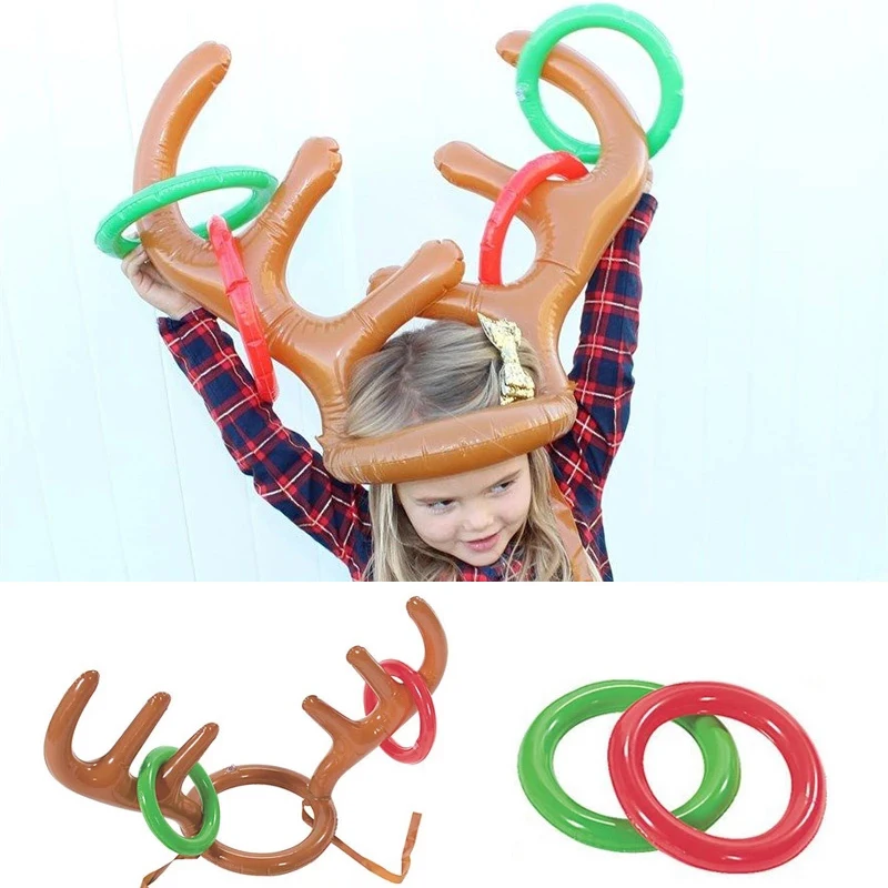 

Inflatable Santa Reindeer Antler Hat Ring Toss Games Funny Christmas Party Family Game Outdoor Inflated Toys New Year Kids Gift