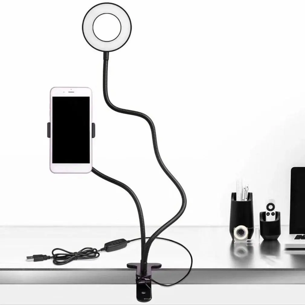 2-in-1 Cell Phone Holder with LED Selfie Ring Light for Live Stream Clip Adjustable Desk Lamp Makeup dropship | Электроника