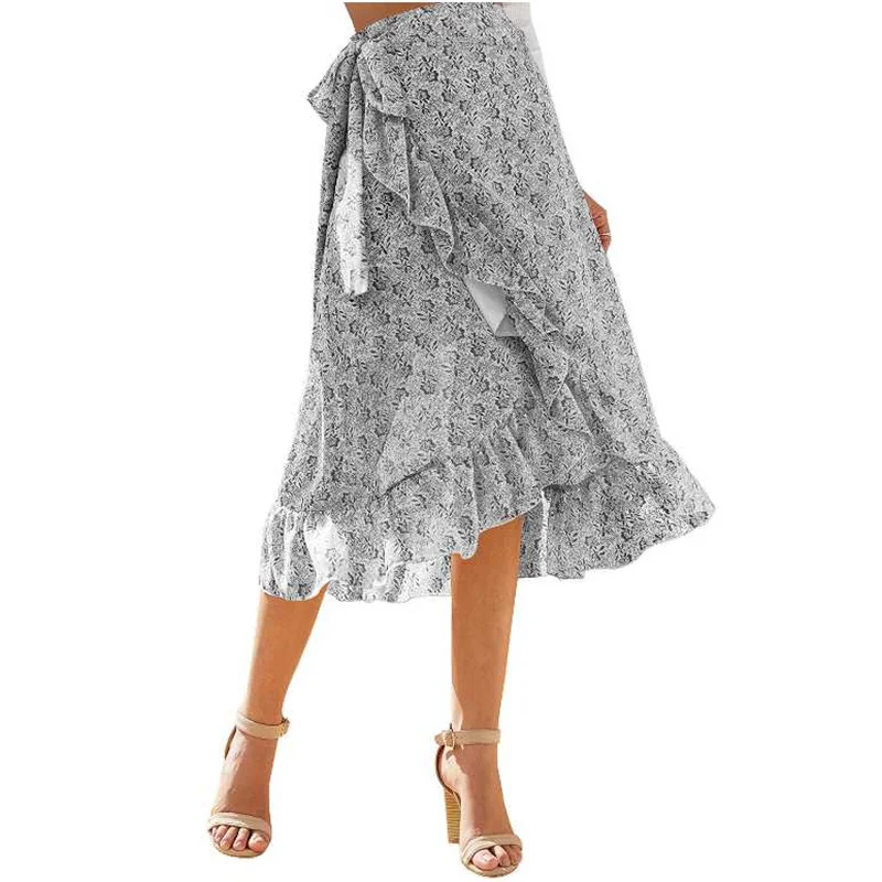 

2021 Summer Women's Lace Slit Irregular Floral Chiffon Skirt Lower Skirt